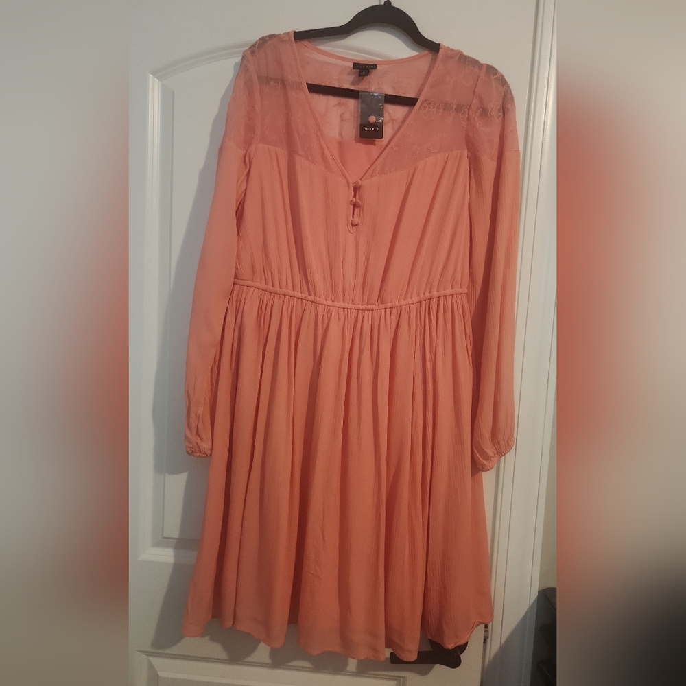 Elegant Coral Long-Sleeve Dress